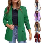 Blazers Jacket for Women UK Clearance,Ladies Solid Lapel Suit Long Sleeves Coat Cardigan Tops Tailored Coat Plus Size Casual Elegant Cardigans Business Work Formal Blazer Suits Green