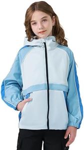 Rolanko Girls Rain Jacket Waterproof Lightweight Hooded Windbreaker Raincoat for Kids Outdoor Hiking School Travel (Blue, 10-11 Years)
