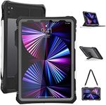 ShellBox Case New iPad Pro 11 inch 2022&2021&2020 Waterproof Case, Full-Body Heavy Duty Shockproof Protective Cover with Kickstand Built-in Screen Protector Pencil Holder Shoulder Strap (Black)