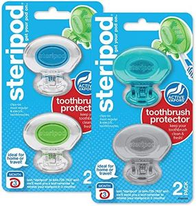 Steripod Clip-On Toothbrush Protector, Clear Blue/Clear Green/Blue/Silver, 4, Teal, Silver, Blue Clear, Green Clear, 2 Count (Pack Of 2)