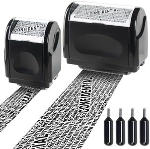 Identity Theft Protection Roller Stamp, Id Police Stamp Roller, 2 Pack Confidential Roller Stamp with 4 Refills for Blocking Out Id, Address, Bill Confidential Information, Home and Office Must Haves