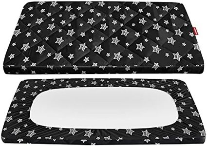 Pack and Play Mattress Pad Cover Fits Graco Pack n Play, Quilted Pack and Play Fitted Sheets Boy, Soft and Breathable Playpen Sheets 39"×27"×5" for Play Yards and Foldable Mattress Pad (Black Star)