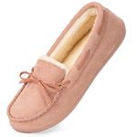 HomeTop Women's Moccasins House Slippers Memory Foam Microsuede Faux Fur Indoor Outdoor Loafer Shoes Pink,9 US