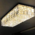 AM ENTERPRISES Large Rectangle LED Light Chandeliers with Bluetooth connectivity Speaker Crystal Ceiling Light Fixture for Home, Shop, Hotel, Resturant