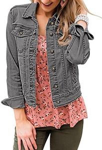 LookbookStore Women's Basic Long Sleeves Button Down Fitted Denim Jean Jackets Gray Size X-Large