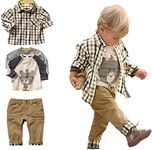 SOPO Toddler Boys Casual 3 Piece Set (T-shirt + Plaid Shirt + Khaki Pants) 1-2y