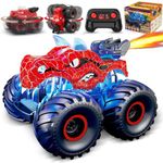 HappyGoLucky Dinosaur Toys for Boys, Monster Truck Remote Control Cars with LED Light Boys Age 3-9 Year Old Boy Gifts Rc Car Best Girls 4-9 Garden Red