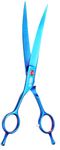 Beauté Secrets Hair Cutting Scissors 7 Inches Professional Dog Cat Grooming Shears with Round Blunt Tip Stainless Steel, Dog Curved Scissors for Grooming Cats Dogs Grooming Tools, Blue (Up Curved)