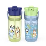 Zak Designs Harmony Bluey Water Bottle for Travel or At Home, 18oz Recycled Plastic is Leak-Proof When Closed with Straw Lid and Carry Handle, 2-Pack (Bluey and Bingo)