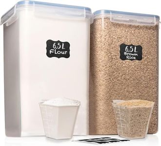 WHITE FEATHER SUPPLIES 2 PC [6.5L / 220 Oz] Large Flour Sugar Storage Containers - Leak Proof, BPA Free, Clear Plastic Food Storage Containers with Lids Airtight - Bulk Storage for Kitchen and Pantry