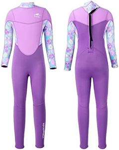 Gogokids Kids Wetsuit, 2.5mm Neoprene Thermal Swimsuit for Boys Girls, Long Sleeve UV Protection Keep Warm Back Zipper Full Diving Suit for Swimming Diving Surfing Snorkeling, Purple, XL