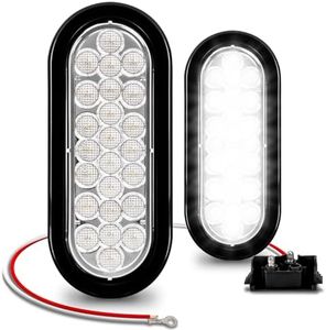 TRUE MODS 2pc 6" White Oval LED Reverse Trailer Tail Light Kit [DOT FMVSS 108] [SAE (2) R] [24 LED] [Grommet & Plug] [IP67 Waterproof] [Back Up Signal] Trailer Light for Boat Trailer RV Truck