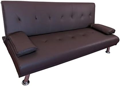 MUEBLIX.COM | Sofa Cama Poveda 3 Plazas | Sillón Cama | Cama Sofá | Sofa Cama Apertura Click Clack | Tapizado en Polipiel | Sofa de Diseño | Color Chocolate
