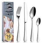 Cutlery Set, BEWOS 16 Piece Stainless Steel Flatware Set, Tableware Silverware Set with Spoon Knife and Fork Set, Service for 4, Dishwasher Safe/Easy Clean, Mirror Polished