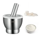 Stainless Steel Pill Crusher, 304 Food Grade Safe Spice Grinder Mortar and Pestle, Easily Crush Medicine Pills Tablets Vitamins to Fine Powder for Adults, Seniors, Dogs, Pets