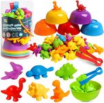 LEADSTAR Montessori Counting Toys,58pcs Rainbow Counting Dinosaurs Set with Matching Bowl Dices and Tweezers,Montessori Sorting Toys Perfect Math Skills Games Educational Toys for 3 4 5 Years Old