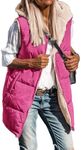 BTFBM Fall Long Puffer Vest Women Sleeveless Hooded Reversible Fleece Sherpa Jacket Zip Up Winter Coat Outerwear Vests(Solid Rose Red, Medium)