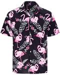 J.VER Mens Flamingo Hawaiian Shirt Short Sleeve Regular Fit Beach Funky Flower Summer Shirts Button Down Aloha Floral Holiday Party Black L