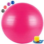 AVMART Anti-Burst Exercise Gym Ball with Pump, Anti-Slip Balance Stability Ball, Heavy Duty Fitness Yoga Ball, Extra Thick Swiss Birthing Ball, Pink (75CM)