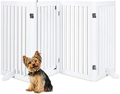 Best Choice Products 31.5in 4-Panel Freestanding Wooden Pet Gate w/Walk Through Door, Adjustable Pen, Support Feet - White