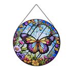 Payutou Butterfly Hanging Stained Glass for Windows,20cm/7.87inch Hand-Painted Sun Catcher Garden Hangings Christmas Mother's Day, Valentine's Day Ornaments Festival Gift (A style)