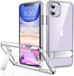 JETech Case for iPhone 11 6.1-Inch with Stand, Support Wireless Charging, Slim Shockproof Bumper Phone Cover, 3-Way Metal Kickstand (Clear)