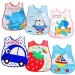 FunBlast Plastic Feeding Baby Bib – Pack of 6 Waterproof Baby Apron with Bib, Food Catcher Pocket with Adjustable Along Baby Bib for 6 to 12 Months Baby (Color and Print May Vary)