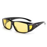 FEISEDY Fit over Anti-Glare Polarized Wrap Sunglasses Night Driving Rectangular Yellow Sunglasses Over Glasses for Men B2593