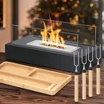 Tabletop Fire Pit With 4 Sticks & S'mores Board - Smores Maker Tabletop Indoor Kit, Portable Mini Indoor Fireplace, Small Table Top Firepit Gift for Housewarming, Patio, Balcony Decor Outdoor Backyard