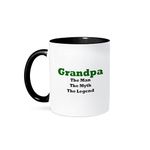 3dRose Grandpa The Man The Myth The Legend - Two Tone Black Mug, 11oz (Mug_221173_4), 11 oz, Black/White