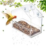 Display4top Outside Acrylic Balcony Window Bird Feeder with Drain Holes, Removable Tray, Super Strong Suction Cups,High Seed Capacity, Great Gift,Easy to Clean (20 x 18.5 x 10cm)