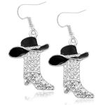 RechicGu Rhinestone Western Boots Earrings Cowgirl Cowboy Enamel Hat Bohemian Rodeo Boot Drop Dangle Earrings for Women, Zinc, No Gemstone