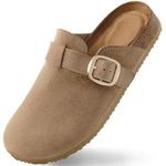 Harvest Land Women's Suede Clogs Mules with Cork Footbed - Antislip Comfort Soft Slippers Shoes Taupe US8.5