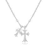 GAUEIOUR Double Cross Necklace for Women, Shiny Zircon Double Cross Alloy Necklace, Religious Commemorative Cross Necklace, Fashion Religious Jewelry, Women's Jewelry Gifts (Silver)