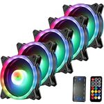 5 x 120mm Dual-Ring RGB Case Fans Set With Fan Hub And Remote Control, Adjustable Speed and LED Brightness, Quiet & High Airflow - 5 Pack