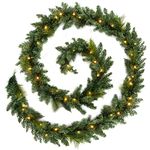 WeRChristmas Pre-Lit Garland Christmas Decoration Illuminated with 40 Warm LED Lights, Green, 9 feet