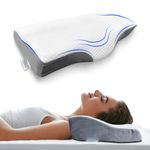 Sleepsia Memory Foam Pillow, Contour Cervical Pillow for Neck & Shoulder Pain - Orthopedic Pillow, Neck Cervical Sleeping Pillows for Side & Back Sleepers (Grey/White, Memory Foam)