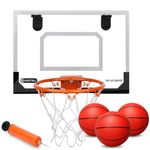 Mini Indoor Basketball Hoop for Door, Over Door Basketball Hoop for Kids Adults with Large 9 Inch Dunk Rim 4 Mini Replacement 6" Basketballs Sport Game Gift for 6 7 8 9 10 11 12 Years (15.8"x11.7")