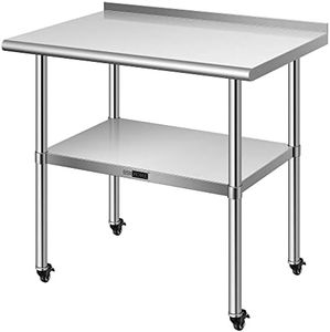VIVOHOME 24 x 36 Inch Stainless Steel Work Table with Backsplash, Prep Commercial Table with Wheels for Restaurant, Hotel, Home and Warehouse