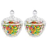 ComSaf Glass Candy Sweet Jars with Lid Set of 2, Crystal Bon Bon Jar Covered Sugar Bowl Small Decorative Cookie Dish Buffet Storage Container Clear for Party Wedding Birthday Gift (Diameter: 11CM)