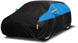 10 Layers Car Cover Waterproof Breathable, All Weather Outdoor Full Cover Rain UV Snowproof Protection with 2 door Zipper Cotton Mirror Pocket,Fit Saloon/Hatchback Length(163"-177"/415-450cm)