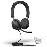 Jabra Evolve2 40 USB Stereo Wired Headset w/Global Teck Priority Gold Support Plan| MS Version | Compatible with Windows PC, MAC, Smartphone, Streaming Music, Skype, IP Communications | 24089-999-999