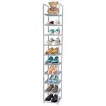 Dyserbuy 10 Tier Shoe Rack, Tall Shoe Storage Organizer, Narrow Shoe Stand Shelf, Home Space Saving Shoe Tower with Non-Woven Fabric for Living Room, Bedroom, Closet, Hallway, Grocery Room, Grey