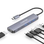 LENTION 6 in 1 USB C Hub Multiport Adapter with USB C to 4K HDMI, USB C Data Port, USB 3.0, 100W PD Compatible New MacBook Pro/Mac Air, iPhone 15 Pro/Max (CB-CE35s, Space Gray)