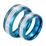 Beydodo Promise Rings for Couples Customize, Womens and Mens Rings Stainless Steel 8mm Blue Ring with Silver Lines Size V 1/2 and Size R 1/2