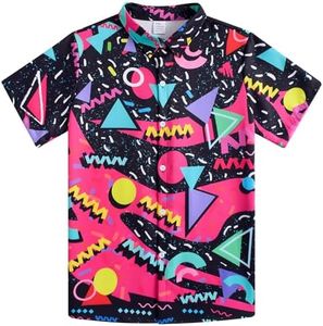 uideazone Boys 80s 90s Button Down Shirt Size 5 Size 6 Cool Funky Shirts Kids Hawaiian Short Sleeve Beach Luau Shirt Blouse for Casual Vacation 5t