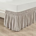 Lush Decor Ruched Ruffle Elastic Easy Wrap Around Bedskirt, Queen/King/Cal King, Neutral