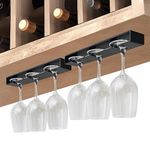 Vaisoeny Wine Glass Holder,Wine Glass Rack 2 Pack,No Drilling Wine Glass Holder Under Cabinet, Hanging Stemware Rack Organizer Hanger for Bar Cabinet Kitchen（Black）