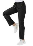 TBMPOY Women's Quick Dry Hiking Scrub Pants Lightweight Sun Protection Stretch Mountain Trousers with Zipper Pockets(Black US L)