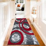 PHP Shaggy Carpet Runners Dining Room Rug Modern Hallway Decor Circle Abstract Design Living Room Rug Anti Fatigue Runner Rugs for Hallway Red - 80 X 150 cm